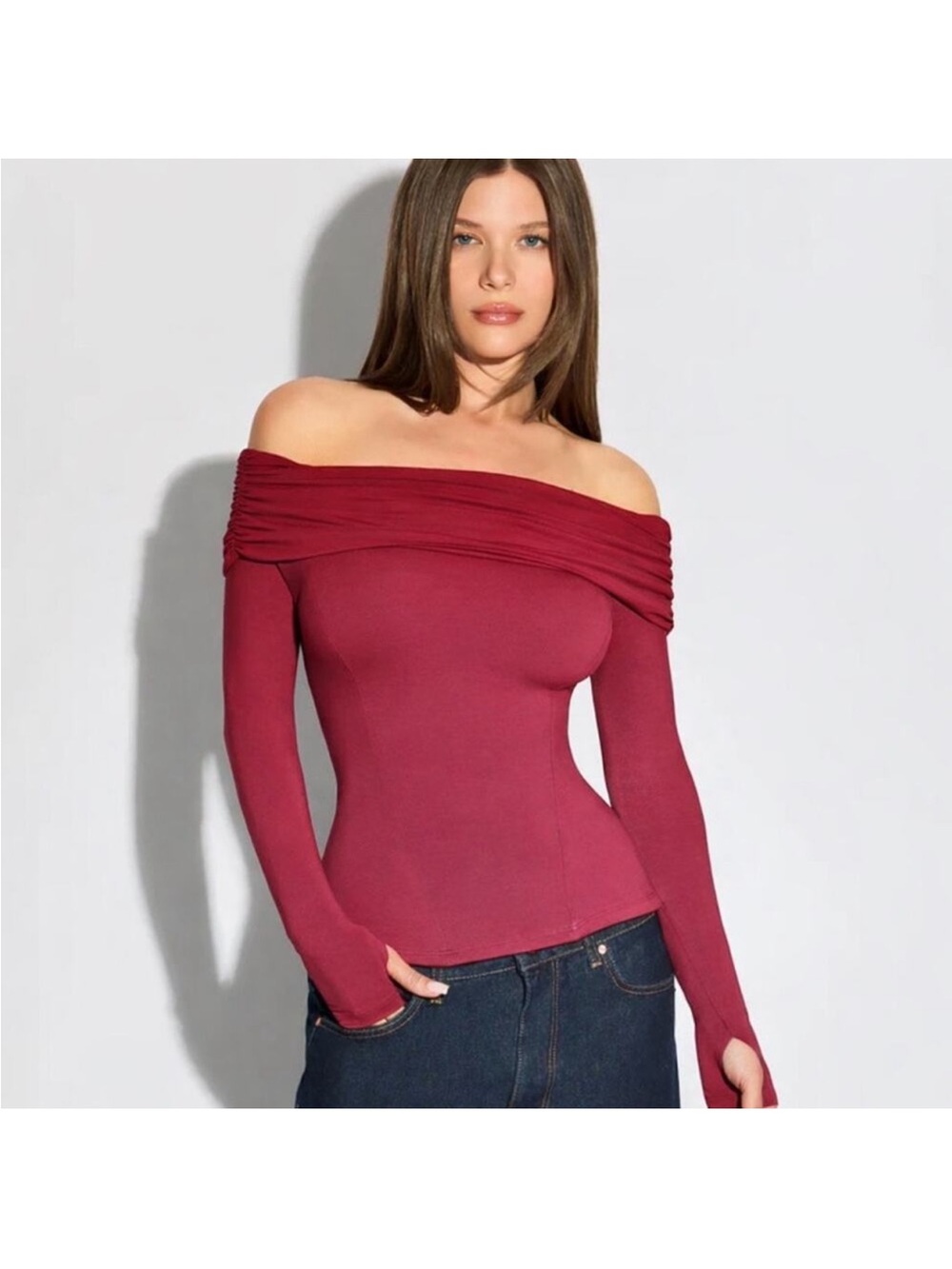 Ta3 Red Wine Rust Shapey Off-Shoulder  Top NWT $149